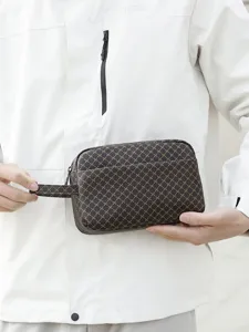 Trousse de toilette portable pour homme avec motif rétro, sac de lavage élégant avec poignée.