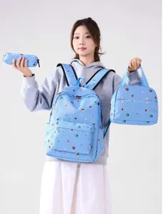 Conjunto de mochila escolar floral azul de 3 piezas con bolsa y estuche diario.
