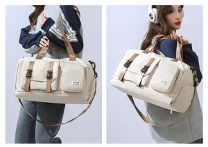 Large capacity travel duffel bag with multi pockets, casual gym sports bag for women.
