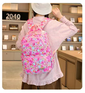 Grand sac à dos scolaire rose de dessin animé pour étudiants, joli motif de lapin mignon sac.