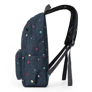 Mochila escolar con patrón floral azul oscuro mochila de lona ligera para uso diario de estudiantes.