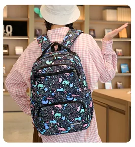 Sac a dos ecole dessin anime grand capacite motif chat etoiles pour etudiants.