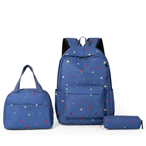 Conjunto de mochila escolar floral elegante con lindo estampado de fresa, lona de 3 piezas.