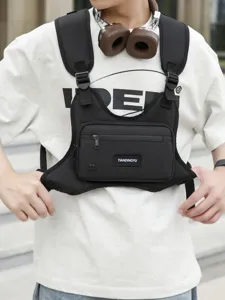 Schwarze taktische Brusttasche funktionale Weste Rucksack fur Damen und Herren Streetwear Tasche.