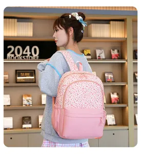 Mochila escolar con estampado de leopardo rosa gran capacidad casual para estudiantes