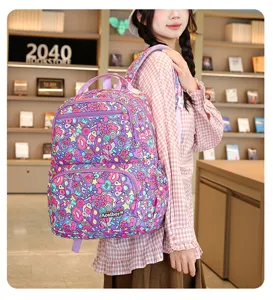 Sac à dos d'école grand format style coréen pour étudiants, cartable violet élégant et multi-poches