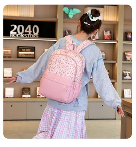 Mochila con estampado de leopardo rosa de gran capacidad bolso escolar vista detallada