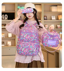 Set de sac à dos scolaire chic à 3 pièces avec imprimé dessin animé mignon et spacieux.