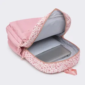 Mochila escolar con estampado de leopardo rosa, gran capacidad bolsa casual para estudiantes.