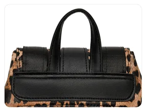 Leopard print backpack detail shot, retro pu leather top handle and flap design for women.