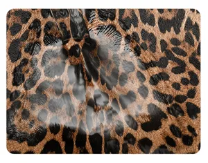 Detailed view of fashionable leopard print PU leather waterproof fabric material close up.