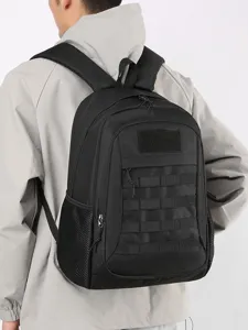 Casual tactical backpack with large capacity, durable black school bag for outdoor travel.