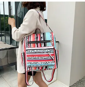 Zaino donna multicolore rigato stampa leopardato casual all'aperto viaggio scuola borsa