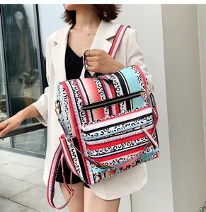 Donna moda colorato a righe zaino tempo libero viaggio quotidiano multi tasca borsa