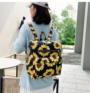 Zaino in Pelle PU con Stampa Girasole Donna Moda Casual Borsa da Viaggio Dettaglio