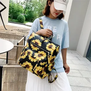Zaino stampa girasole alla moda da donna zainetto in pelle per viaggi all'aperto
