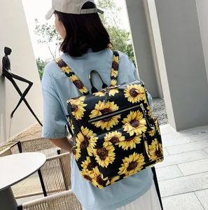 Zaino alla moda con stampa di girasoli da donna, borsa casual per viaggi e uso quotidiano.
