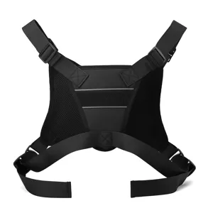 Black tactical chest rig bag, running fitness sports harness with adjustable straps and mesh.