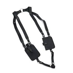 Schwarze PU Leder Schulterholster Handytasche taktische Brustgurt Weste für Damen Herren