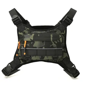 Tactical chest rig bag for men, outdoor functional camo training running sports vest pocket.