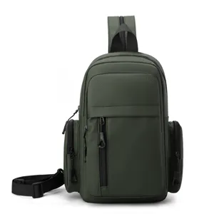 Green waterproof oxford chest bag for men, stylish single shoulder crossbody bag variant.