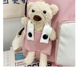 Grazioso zaino asilo conorsetto di peluche rosa in tela per bambini utilizzo quotidiano.