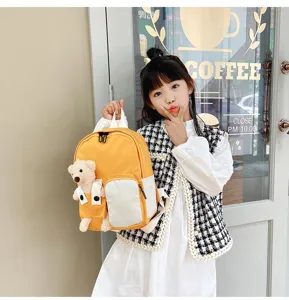 Zaino per bambini carino con orsetto peluche, borsa casual elegante per asilo e viaggi quotidiani.