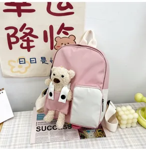 Zaino per bambini rosa con orsetto dei cartoni dettaglio, grazioso zainetto scolastico.