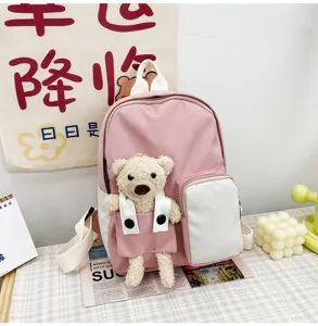 Zaino per bambini con orsetto di peluche carino, borsa scolastica rosa per viaggi e asilo.