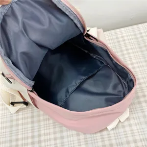 Grazioso zaino rosa e bianco per bambini vista aperta borsa scolastica per viaggio tempo libero