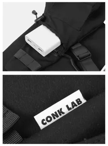 Taktische Brusttasche Detailansicht, Nylon Workwear Weste Rucksack mit Powerbank.