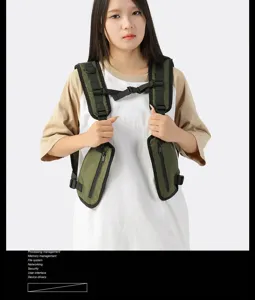 Detail shot of tactical chest bag tactical vest multi-pocket design with adjustable straps and zipper
