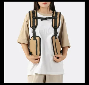 Tactical chest bag utility vest for outdoor sports, breathable functional streetwear harness.