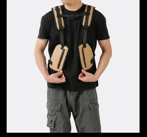 Outdoor tactical chest bag detail view, multi-pocket canvas vest pouch for sport and training.