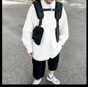 Multifunctional tactical chest rig vest bag for outdoor sports, breathable streetwear harness.