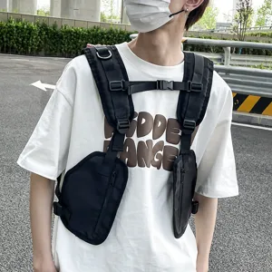 Tactical Chest Bag Vest Pack Wear Resistant Nylon Solid Color Splicing Adjustable Utility Pouches Outdoor Sports Traveling Daily Matching Backpack For Men Women