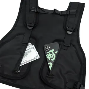 Black tactical chest bag multi-pocket outdoor sports breathable vest backpack for training.