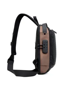 Men's woven sling chest bag with anti-theft lock, stylish anti-theft crossbody backpack.
