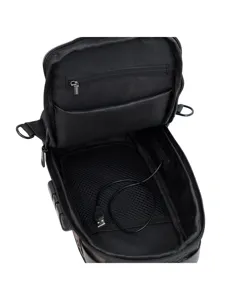Men black woven chest bag multi-functional anti-theft crossbody bag USB charging