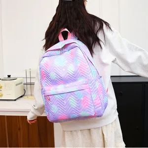 Grote capaciteit kleurovergang schoolrugzak voor dames studenten pastel chevron ontwerp
