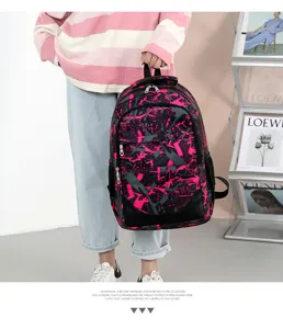 Sac à dos décontracté avec imprimé graffiti rose, grande capacité pour l'école et les voyages.