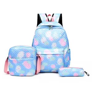 Schattige pastelblauwe roze 3-delige schoolrugzak set voor meisjes student dagelijks gebruik.