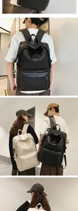 Vue detaillee du sac a dos minimaliste en cuir PU grande capacite pour hommes et femmes.