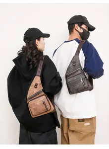 Stylish canvas sling bag for men and women, casual chest backpack for daily travel and outdoor.
