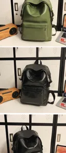 Vue détaillée du sac à dos en cuir décontracté, cartable élégant et sac de voyage.
