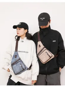 Casual minimalist crossbody sling bag for women and men, stylish canvas chest daypack.