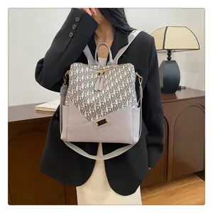 Stijlvolle vintage monogram vrouwen rugzak met grote capaciteit mode leer casual school tas
