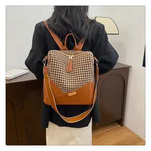 Retro houndstooth dames rugzak stijlvolle grote capaciteit casual dagelijkse tas