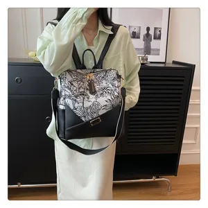 Stijlvolle dames rugzak modieuze jungle tiger print canvas lederen schoudertas casual