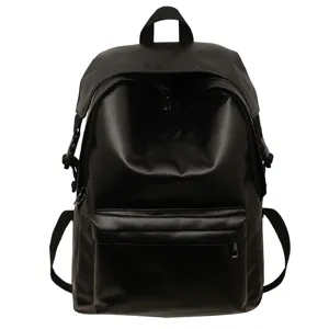 Sac à dos noir en cuir PU minimaliste pour hommes et femmes, grand sac de voyage.